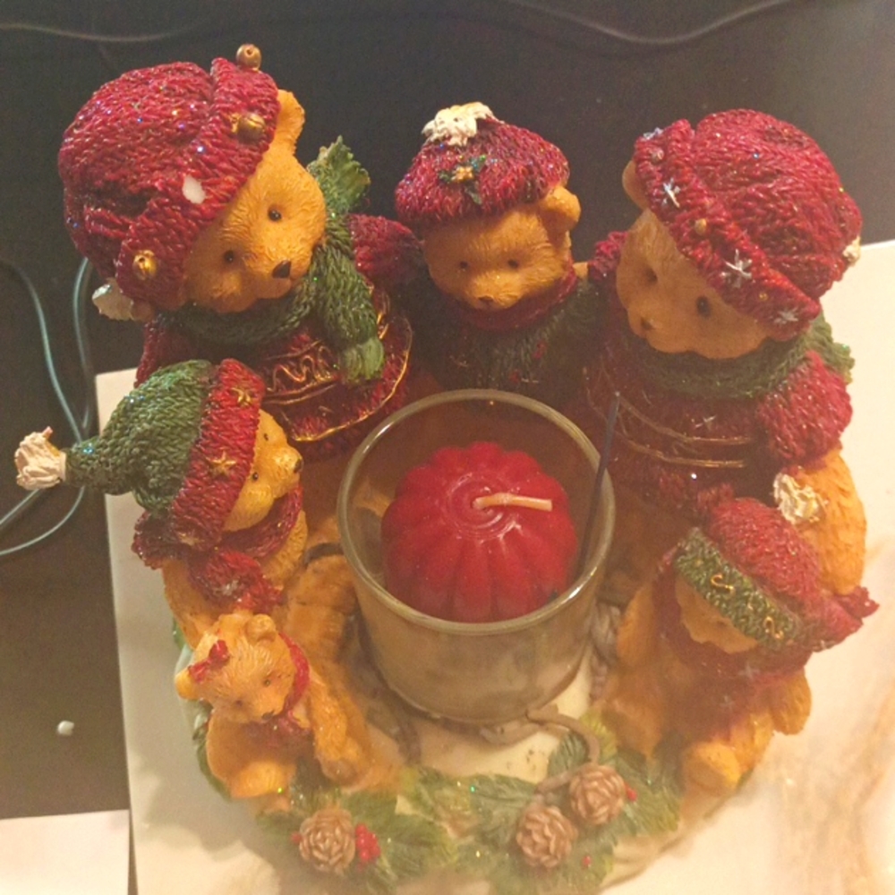 Christmas singing bears and candle holder.